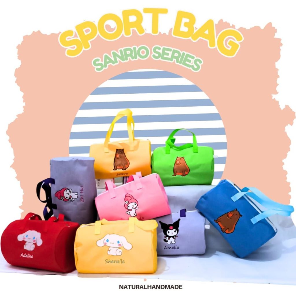 Souvenir Ultah Tema Sanrio Yang Lucu sport bag tas olahraga tema gambar cinnamoroll, my melody dan kuromi - souvenir ulang tahun anak unik