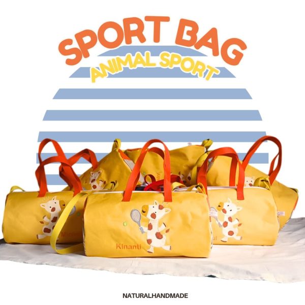 Sport bag Gambar gajah main bola dan jerapah main tenis- Souvenir ultah anak kekinian | natural handmade