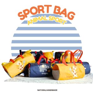 Sport bag Gambar gajah main bola dan jerapah main tenis- Souvenir ultah anak kekinian | natural handmade