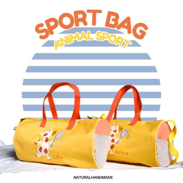 Sport bag Gambar gajah main bola dan jerapah main tenis- Souvenir ultah anak kekinian | natural handmade