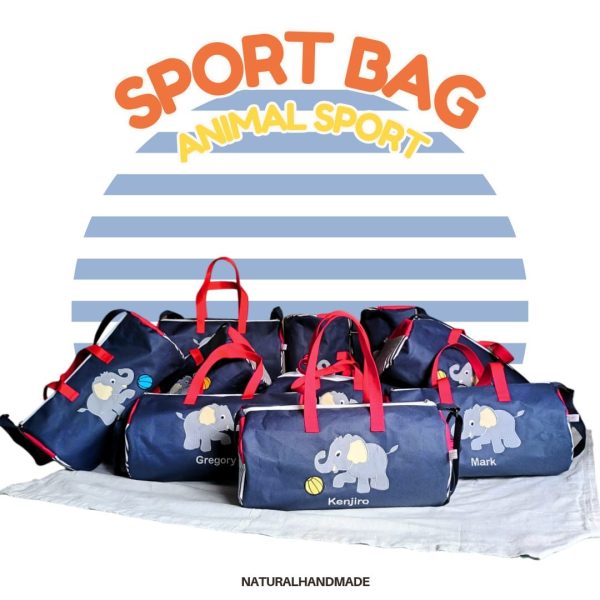 Sport bag Gambar gajah main bola dan jerapah main tenis- Souvenir ultah anak kekinian | natural handmade