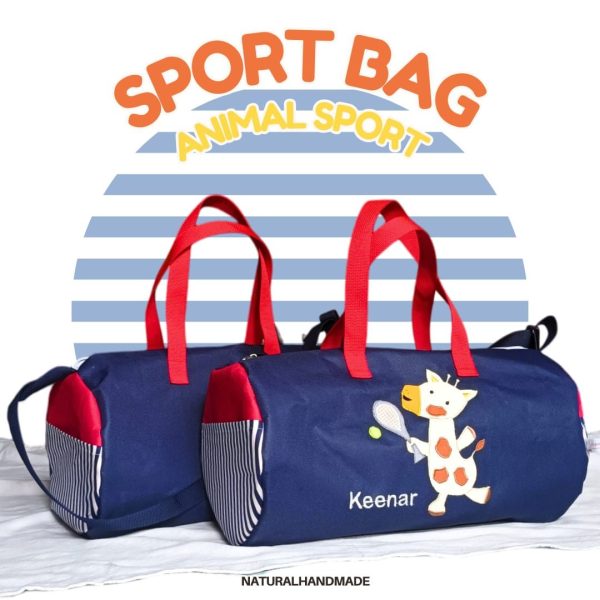 Sport bag Gambar gajah main bola dan jerapah main tenis- Souvenir ultah anak kekinian | natural handmade