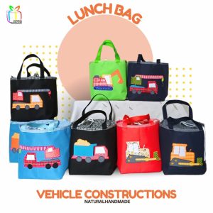 Lunch Bag Kotak Eksklusif Tema Kendaraan Konstruksi - Bekal Sekolah Unik & Edukatif untuk Si Kecil | natural handmade