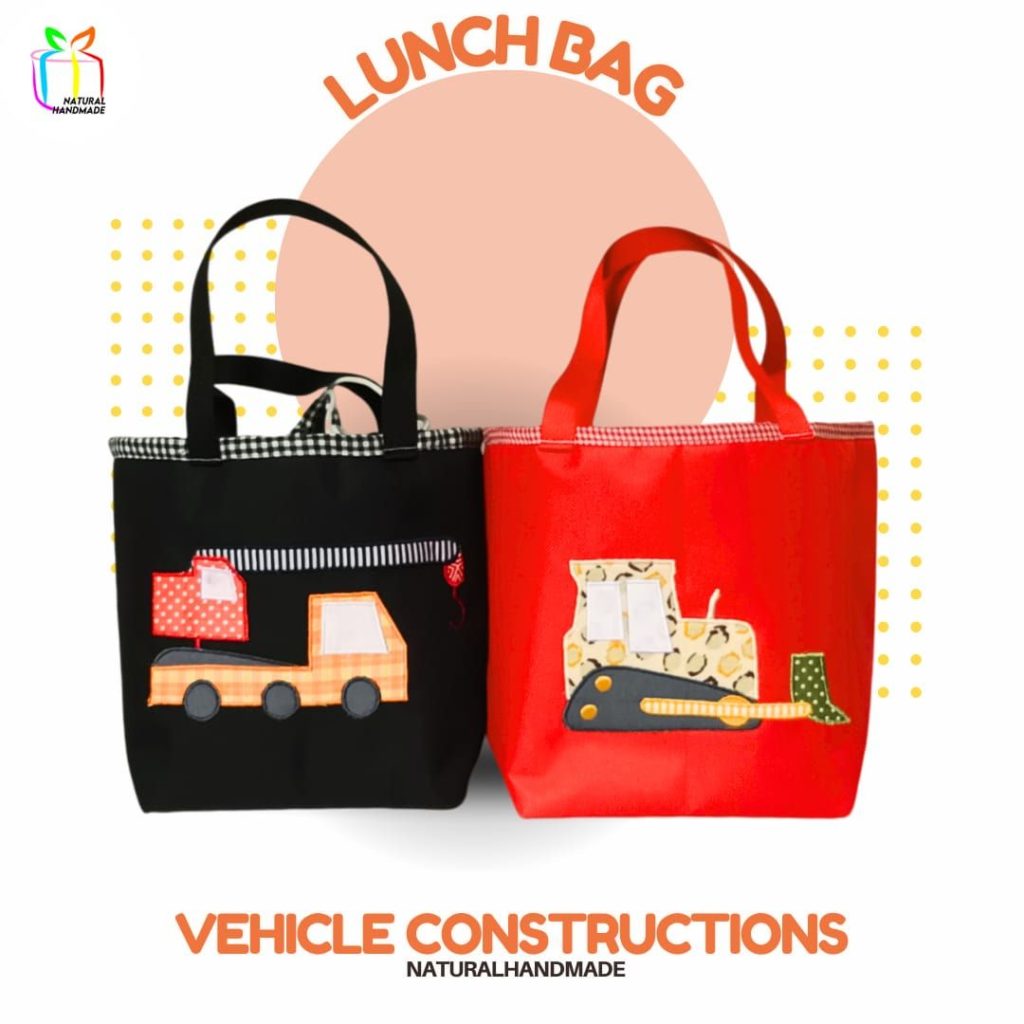 Lunch Bag Kotak Eksklusif Tema Kendaraan Konstruksi - Bekal Sekolah Unik & Edukatif untuk Si Kecil | natural handmade