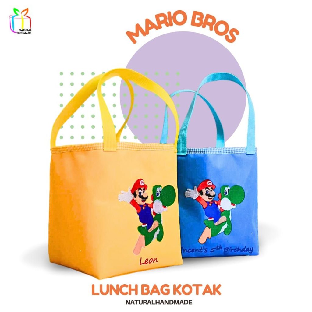 Lunch Bag Kotak Mario Bros & Yoshi – Tas Bekal Sekolah Unik dan Fungsional untuk Souvenir Ultah Anak