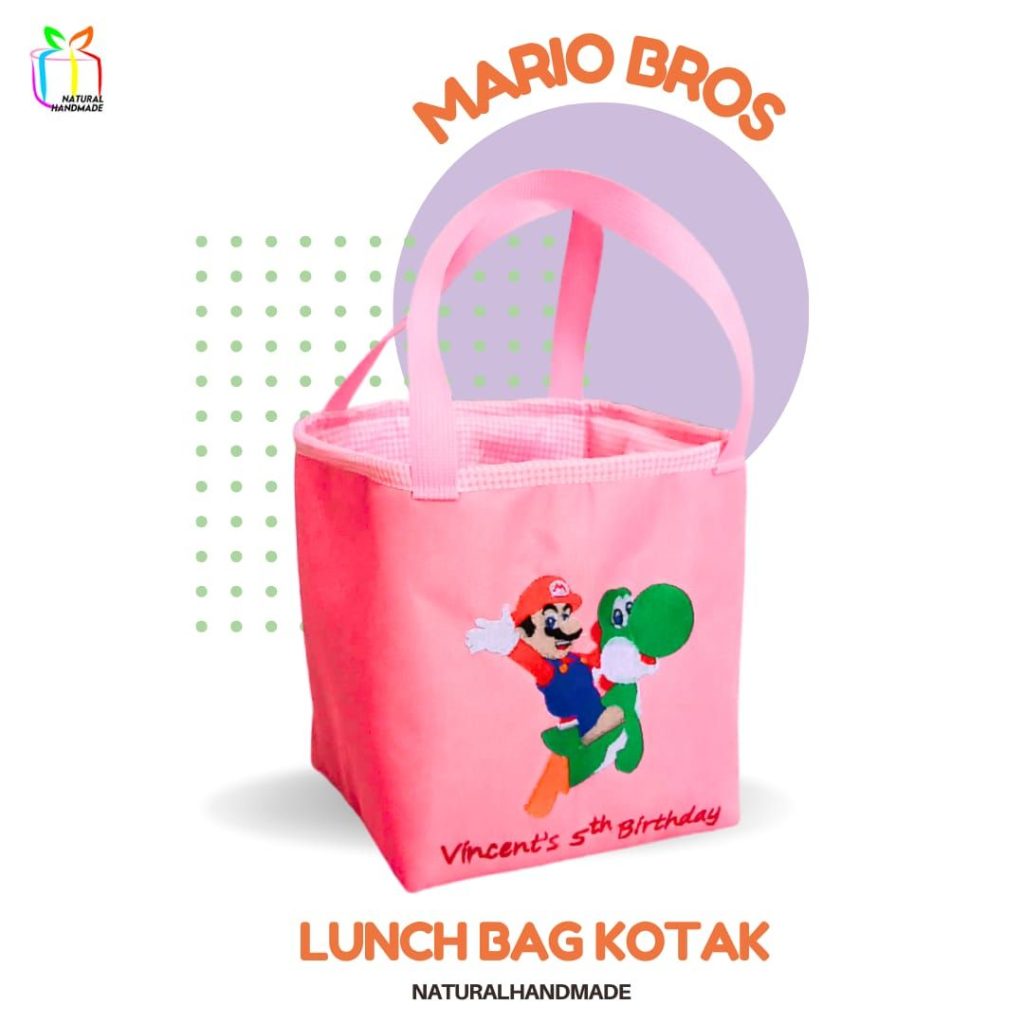 Lunch Bag Kotak Mario Bros & Yoshi – Tas Bekal Sekolah Unik dan Fungsional untuk Souvenir Ultah Anak