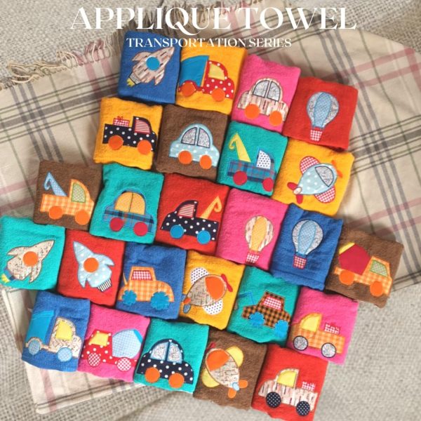 souvenir handuk ultah anak bordir nama gambar transportasi mobil | natural handmade