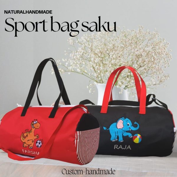 Sport bag Gambar dinodan gajah main bola- Souvenir ultah anak kekinian | natural handmade