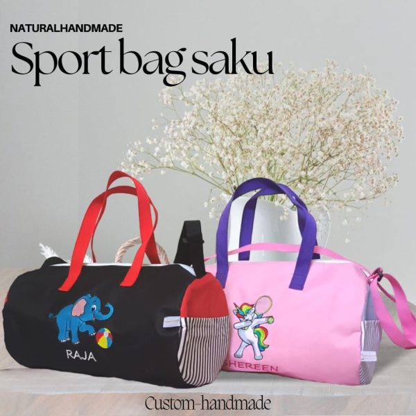 Sport bag Gambar gajah main bola dan unicorn main tenis- Souvenir ultah anak kekinian | natural handmade