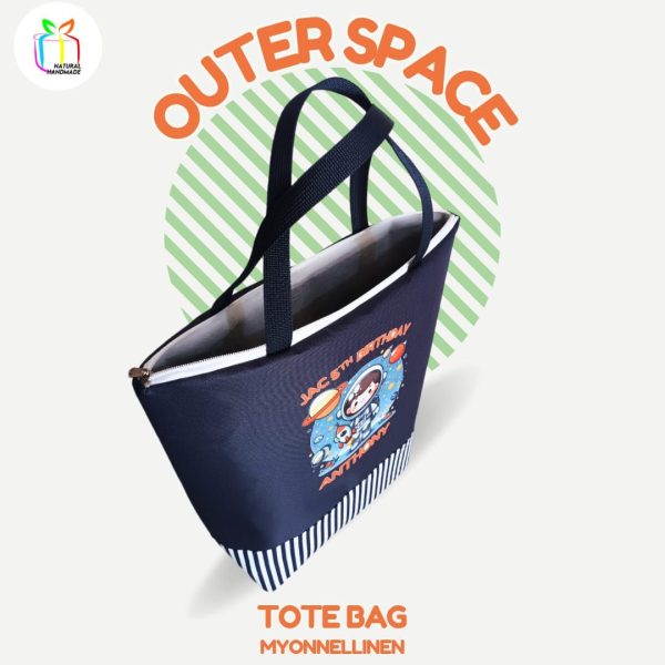 Totebag Astronot Custom printing - souvenir ultah anak natural handmade