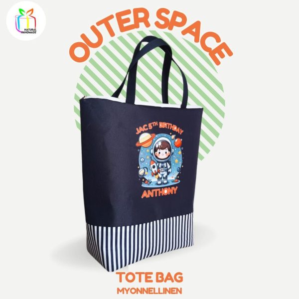 Totebag Astronot Custom printing - souvenir ultah anak natural handmade