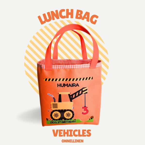 Lunch Bag Kotak Eksklusif Tema Kendaraan Konstruksi Printing | natural handmade