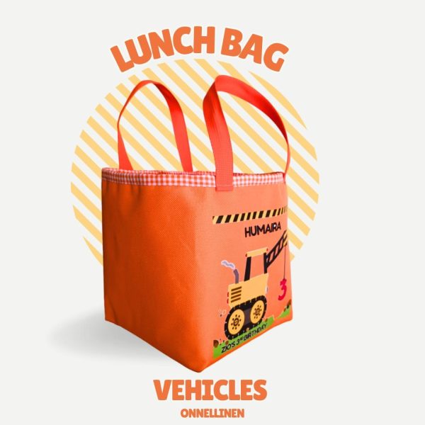 Lunch Bag Kotak Eksklusif Tema Kendaraan Konstruksi Printing | natural handmade