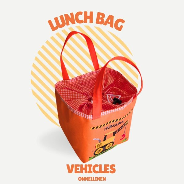 Lunch Bag Kotak Eksklusif Tema Kendaraan Konstruksi Printing | natural handmade