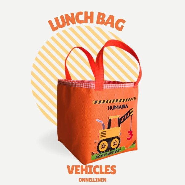 Lunch Bag Kotak Eksklusif Tema Kendaraan Konstruksi Printing | natural handmade