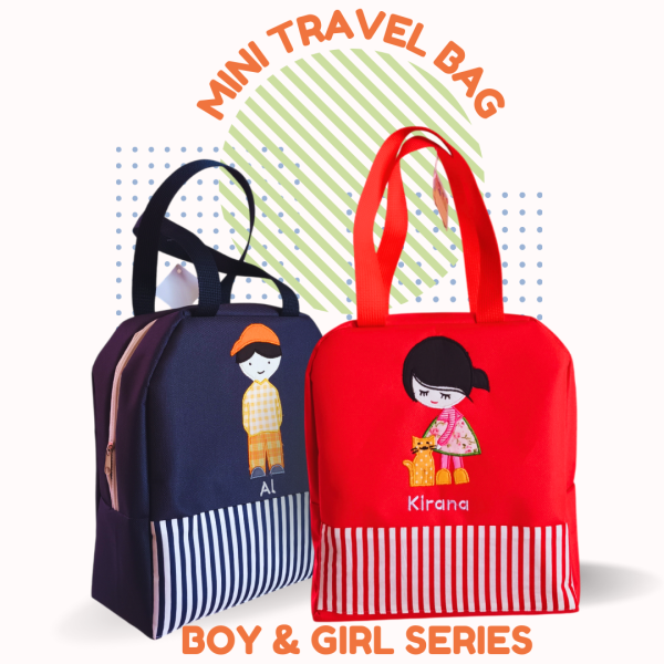 Mini travel bag souvenir ultah dan kenaikan kelas - anak laki-laki dan perempuan dengan kucing